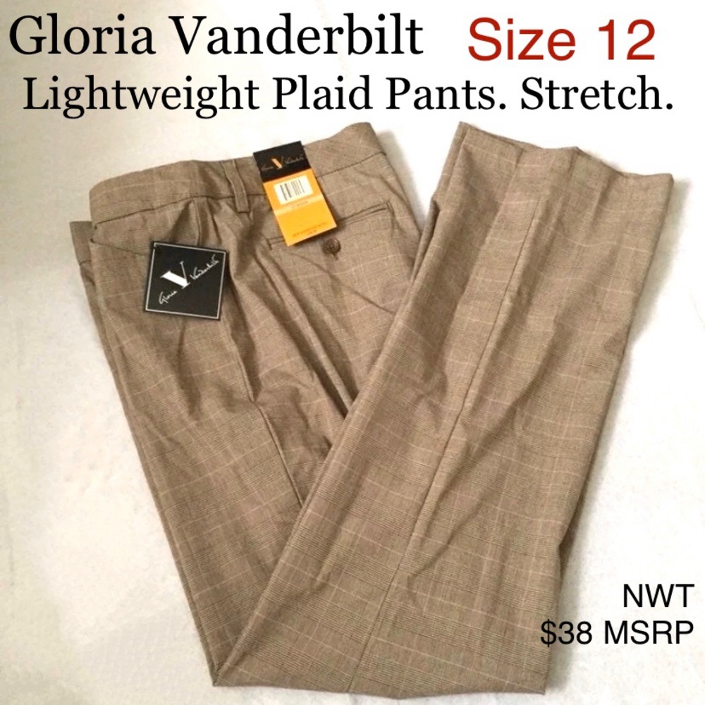 Gloria Vanderbilt Plaid Dress Pants Stretch Business Career